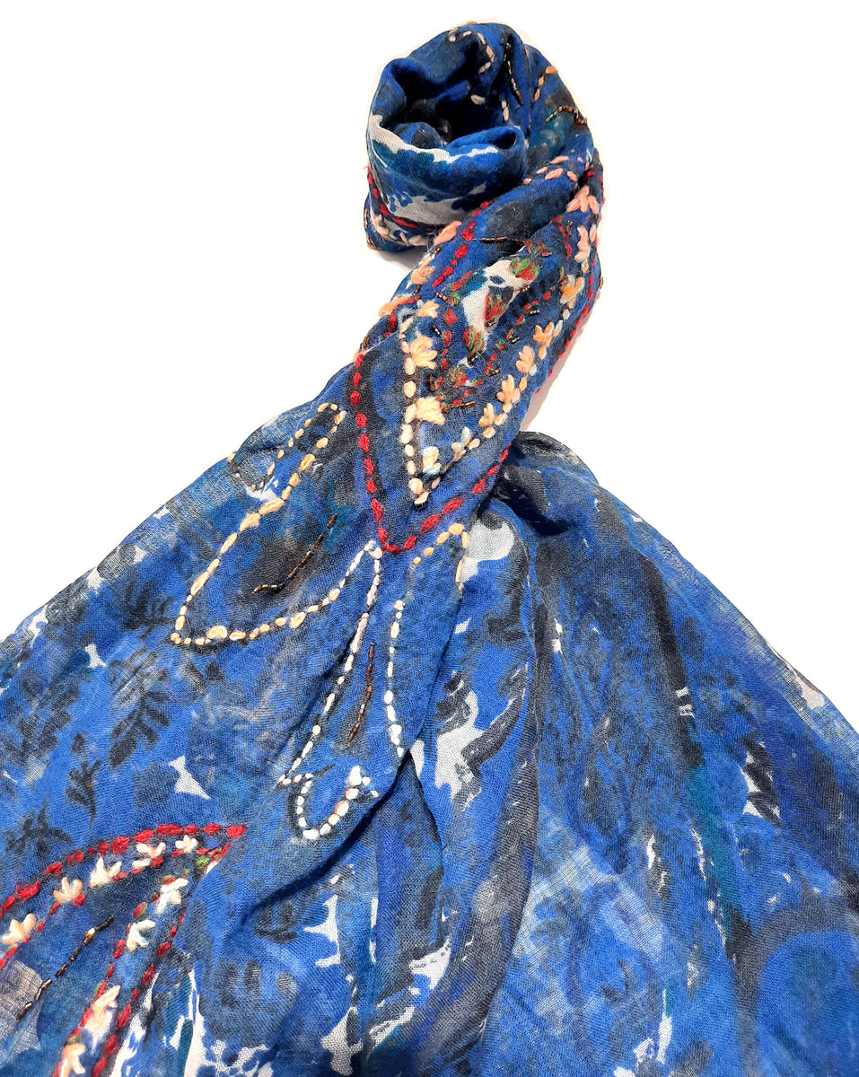 100% Light Wool Printed Embellished Pashmina Shawl ref-rflghwt0004