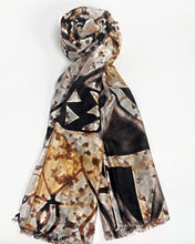 Load image into Gallery viewer, Brown and black abstract silk scarf, hand printed, by Roche Foulards

