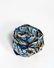 Load image into Gallery viewer, Blue abstract silk scarf, hand printed, by Roche Foulards
