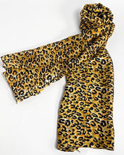 Load image into Gallery viewer, Leopard print silk scarf, hand printed, by Roche Foulards
