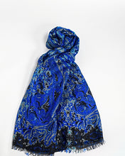 Load image into Gallery viewer, Cobalt blue paisley silk scarf, hand printed, by Roche Foulards

