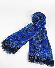 Load image into Gallery viewer, Cobalt blue paisley silk scarf, hand printed, by Roche Foulards
