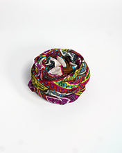 Load image into Gallery viewer, Purple and yellow paisley silk scarf, hand printed, by Roche Foulards
