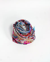 Load image into Gallery viewer, Turquoise border paisley silk scarf, hand printed, by Roche Foulards
