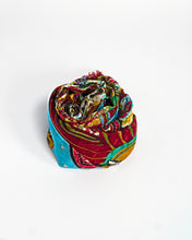 Load image into Gallery viewer, Turquoise and gold ornamental silk scarf, hand printed, by Roche Foulards
