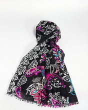 Load image into Gallery viewer, Black paisley silk scarf, hand printed, by Roche Foulards

