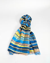 Load image into Gallery viewer, Blue Striped Silk Scarf

