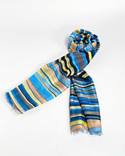 Load image into Gallery viewer, Blue Striped Silk Scarf
