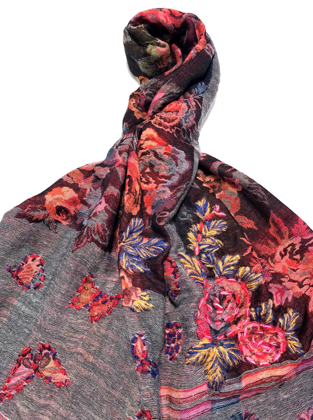100% Wool Jacquard Embellished Pashmina Shawl ref-rflghwj0009